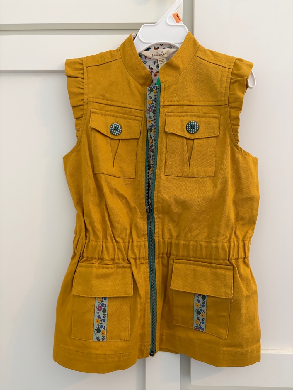 Matilda Jane Mustard Yellow Utility Vest with Floral Trim